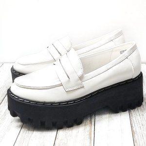 New White Platform Slip On Chunky Penny Loafers